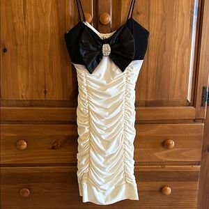 Taboo Black and White Dress with Jewel Bow